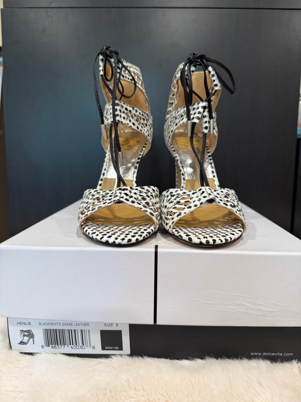 Dolce Vita Henlie Black & White Snake Leather Stilettos